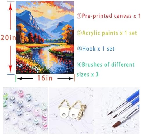 Lovepefe Scenery Paint by Numbers Kit for Adults Flowers Paint by Numbers Mountain Stream DIY Canvas Oil Painting for Gift Home Wall Decor 16x20 Inch - Image 5