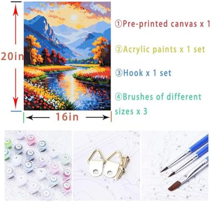 Lovepefe Scenery Paint by Numbers Kit for Adults Flowers Paint by Numbers Mountain Stream DIY Canvas Oil Painting for Gift Home Wall Decor 16x20 Inch - Image 5