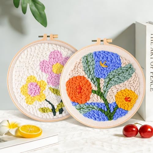 Fvbber Punch Needle Kits Adults Beginner, 2 Pcs DIY Easy Flower Embroidery Set with Patterns, Tools, Yarns, Hoop, Instruction for Home Decor, Craft Gift (Flower 1 - Image 5