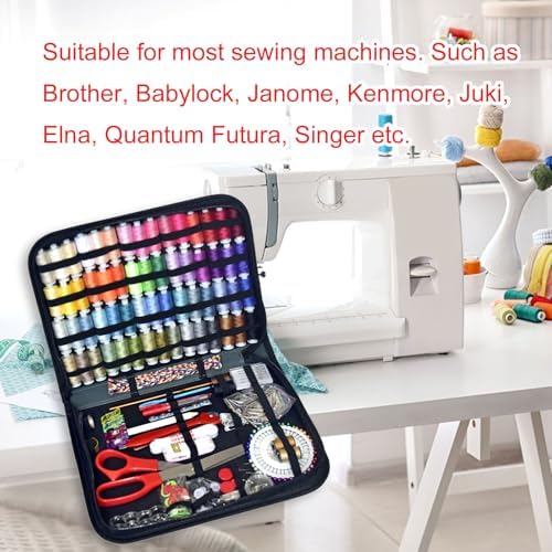 Sewing Kit with Case Portable Sewing Supplies for Home Traveler, Adults, Beginner, Emergency, Contains 60 Sewing Thread, Scissors, Needles, Measure etc（Dark Blue Green，XL) - Image 5