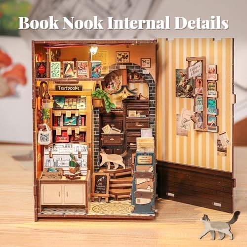 Fsolis Book Nook Kit DIY Miniature House with Cat - Image 5