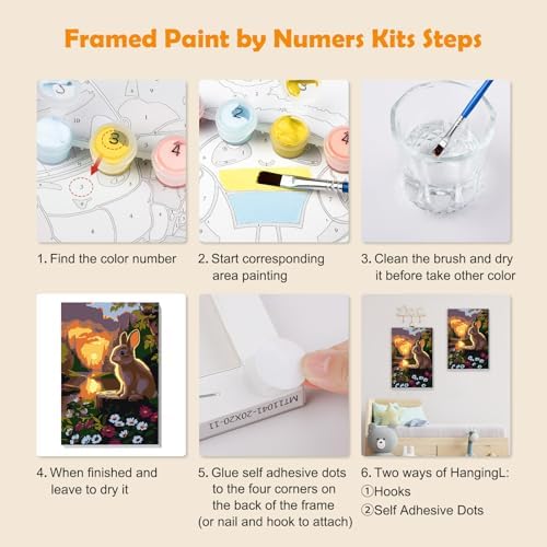 MOGTAA Easter Bunny Paint by Numbers Kit for Adults Beginners with Frame, Landscape Adult Paint by Number Kits on Canvas with Easel, Easy DIY Flowers Oil Painting Kits for Home Decor, 8x12in - Image 6