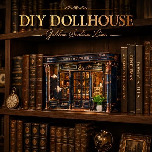 Roroom DIY Miniature and Furniture Dollhouse Kit,Mini 3D Wooden Doll House Craft Model,Creative Room Idea for Valentine's Day Birthday Gift(Book Outside the Book) (Golden Section Line) - Image 3