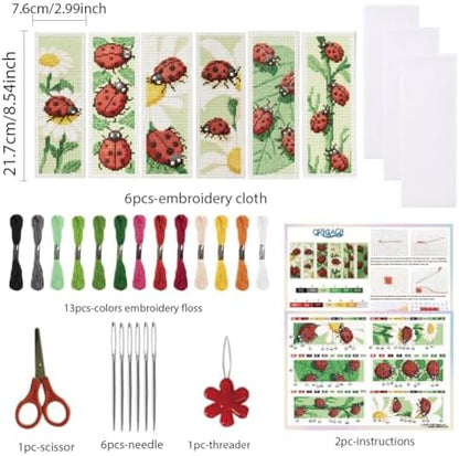 ORIGACH 6 Set Ladybug Cross Stitch Bookmark Kit for Beginner - Image 2