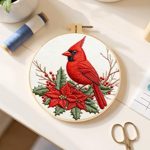 FRANDEK DIY Cardinal Stamped Embroidery Kit with Hoop for Adults - Image 5