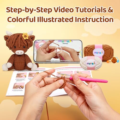 Mewaii Highland Cattle Crochet Kit for Beginners, 40% Extra Yarn - Image 3