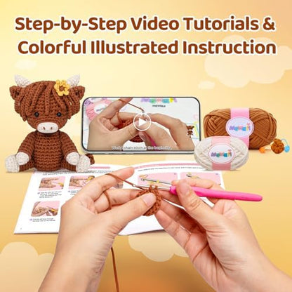 Mewaii Highland Cattle Crochet Kit for Beginners, 40% Extra Yarn - Image 3