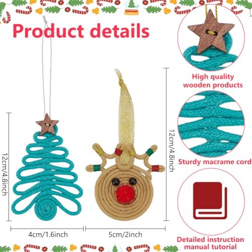 INFUNLY 8 Sets Boho Tree Macrame Kits DIY Christmas Elk Macrame Ornament for Adults BeginnerHanging with Instructions Christmas Handmade Macrame Hanging Kit for Holiday Wall Home Party Decor - Image 3