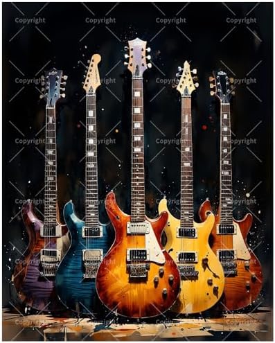 Electric Guitar Collection Paint by Numbers Kit for Adults - DIY Colorful Guitar Display Painting on Canvas 16x20 Inches, Acrylic Paint Set, Suitable for Beginners, Musical Art for Home Decoration by Unknown