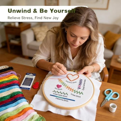 RONOSEN 2026 Upgraded DIY Embroidery Stitch Book Kit with Sewing Cloth & Complete Tools, Portable All-in-One Hand Embroidery Kit for Adults & DIY Craft Lovers - Image 7