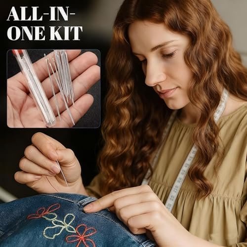 37PCS Big Eye Steel Sewing Needles Kit,5 Size Steel Needles for Hand Sewing Kit Stainless Needle for Adult,Portable Sewing Needles,Beginner-Friendly (37PCS) - Image 2