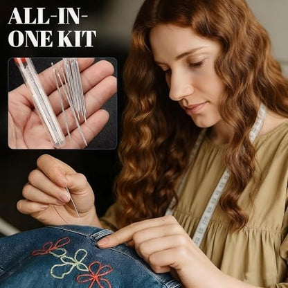 37PCS Big Eye Steel Sewing Needles Kit,5 Size Steel Needles for Hand Sewing Kit Stainless Needle for Adult,Portable Sewing Needles,Beginner-Friendly (37PCS) - Image 2
