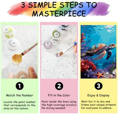 Ocean Paint by Numbers Kit for Adults, Sea Turtle Swimming in Deep Coral Reef Adult Paint by Number Kits, Marine Life Painting by Numbers Canvas, DIY Arts and Crafts for Home Decor, 16x20 Inch - Image 6
