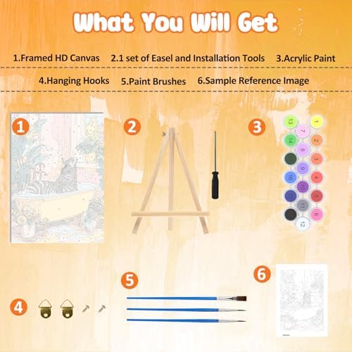 MAXBYE Framed Paint by Numbers Kit for Adults, Zebra in Bathtub Canvas Painting by Number with Wooden Easel, DIY Acrylic Craft Art Kits with Tools for Beginners Gift Home Wall Decor 10×14 in - Image 6