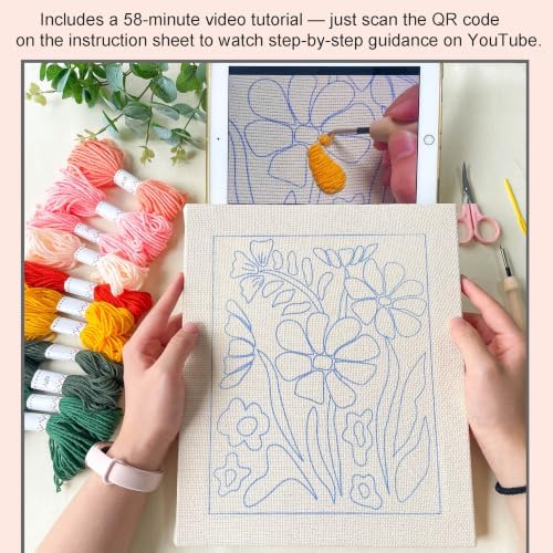 Silentsea Punch Needle Kit for Beginner Adults – Flower Embroidery Frame Kit with Pre-Printed Design, All-in-One DIY Craft for Home Decor - Image 2