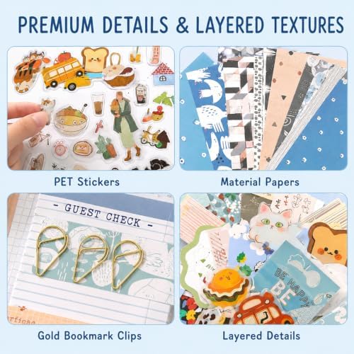 Blue Aesthetic Scrapbook Kit, Journaling Supplies Scrapbooking Gift Set - Image 6