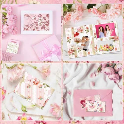 24 Sheets Pink Flower Scrapbook Paper 12'' x 12'' Vintage Floral Rose Pattern Paper Pad Floral Double-Sided Scrapbook Pad Retro Scrapbooking Pack for Card Making, Origami, DIY Background, Photo Album - Image 4