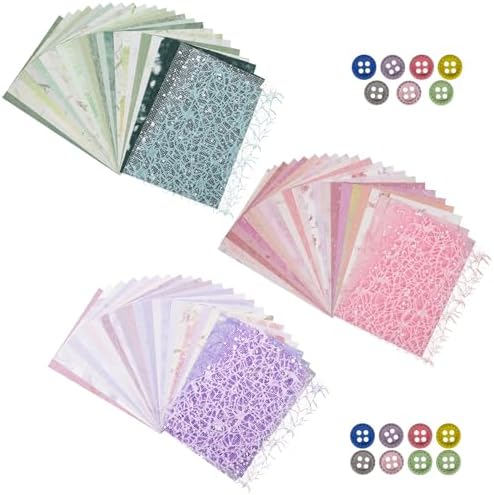 JJUNW 93 Pcs Textured Scrapbook Paper And Mesh Fabric Assorted Set, 78 Sheets Mixed Media Papers With 15 Buttons, 3.9 X 5.5 Inches Textured Paper For Crafts, Scrapbooking, Journaling, Card Making by Unknown