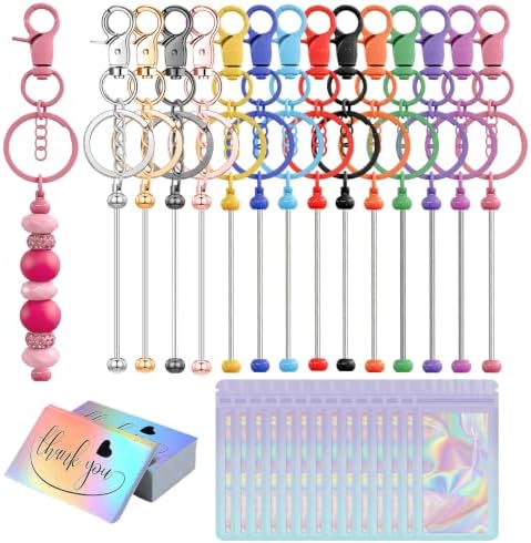 42/84/126 Pcs Beadable Keychain Bars Bulk Blank DIY Beaded Keychain Making Supplies with Bag Thank You Card by Unknown