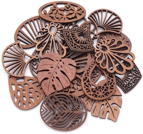 Elecrelive 20Pcs Wooden Earring Kit Bohemian Filigree Wood Earring Charms - Image 7