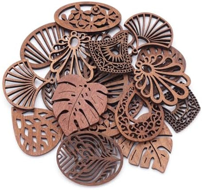 Elecrelive 20Pcs Wooden Earring Kit Bohemian Filigree Wood Earring Charms - Image 7
