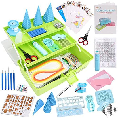 JoyPlus Quilling Kits for Beginners with Manual, 24 Tools & Supplies with Durable Storage Box, Updated Paper Crimper Tool, Premium Husking Board & Electronic Pen Green by JoyPlus-Createsgratificationforthelife