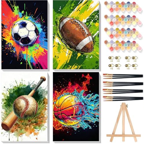 Ball Sports Paint by Numbers for Adults with Framed Canvas - Wooden Easel by xackcme