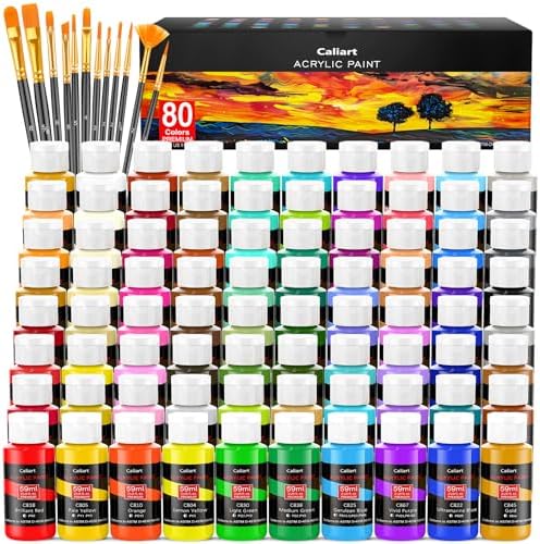Caliart 80 Colors Acrylic Paint Set with 12 Brushes by Caliart