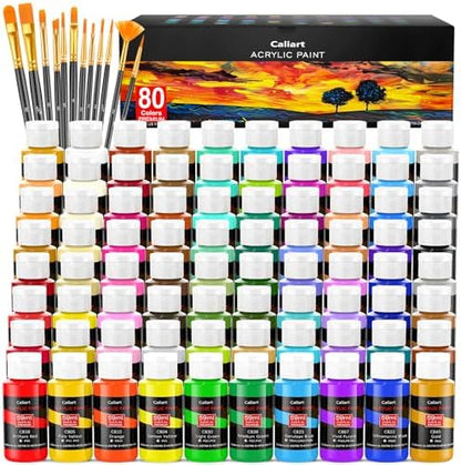 Caliart 80 Colors Acrylic Paint Set with 12 Brushes by Caliart