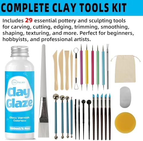 CALPALMY 100ml Air Dry Clay Glaze and 29pcs Clay Tools Kit, Gloss Varnish - Image 6