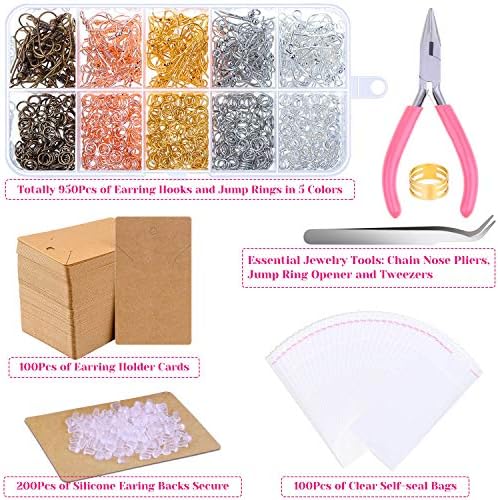 Paxcoo 1350pcs Earring Making Kit with Hooks, Rings, Pliers, Backs, Holder Cards and Clear Bags for DIY Earring Supplies and Findings - Image 2