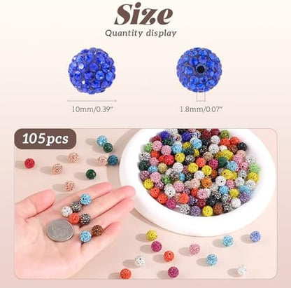 105pcs 10mm Rhinestone Beads for Jewelry Making, Light Purple Shiny Round Disco Beads Bulk, Sparkle Crystal Clay Christmas for Bracelet Baseball Necklace Earring Crafting and DIY - Image 4