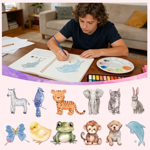 Watercolor Workbook Coloring Book for Adults, Beginner Friendly Painting Kit with 24 Colors Paint, Animals Theme - Image 6
