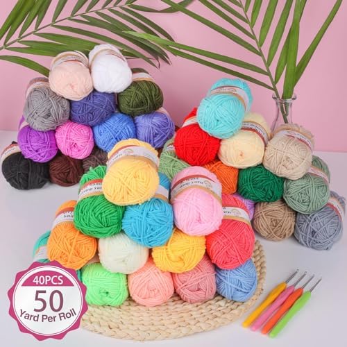 XSEINO Crochet Kit with Crochet Hooks Yarn Set - Premium Bundle Includes 40 Colors Crochet Yarn Balls, Crochet Kit, Accessories Kit, Crochet Bag and Lot More - Starter Pack for Beginners - Image 4