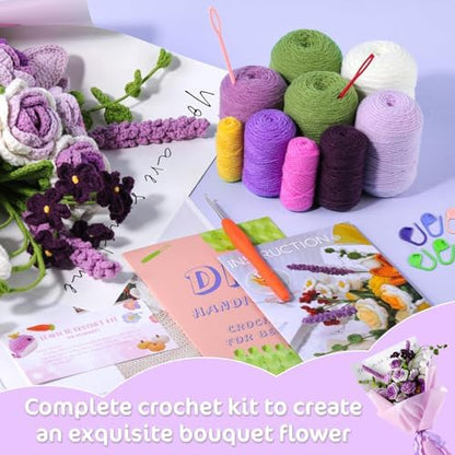 Iuuidu Crochet Kit for Beginners, Flower Bouquet Crochet Kit Rose Purple - Image 4