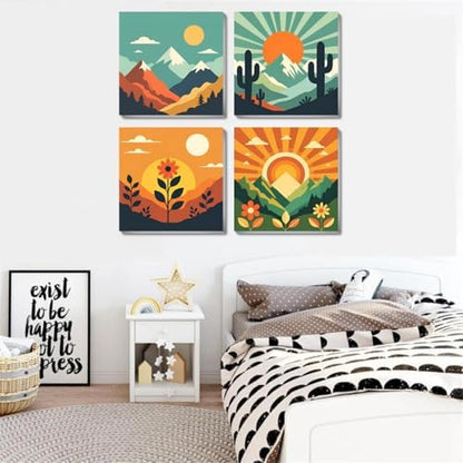 4 Pack Framed Paint by Numbers Kit for for All Ages Adults & Beginner and Kids, Easy Sunset Landscape Paint by Number with Canvas Paints Brushes, Acrylic Oil Painting Arts Crafts for Decor 8 x 8 Inch - Image 5