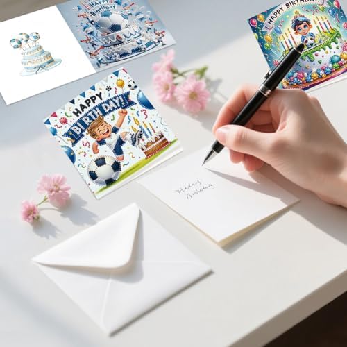 jinglinhh 6pcs Diamond Art Painting Happy Birthday Football Cake Greeting Cards with Envelopes, DIY Card Making Kits for Adults, Diamond Art Postcards Christmas Cards Craft Gifts - Image 6