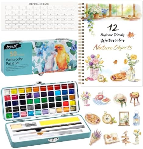 Watercolor Workbook with 12 Nature Patterns, 50 Colors Watercolor Paint Set by Joyask