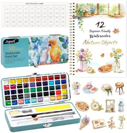 Watercolor Workbook with 12 Nature Patterns, 50 Colors Watercolor Paint Set by Joyask