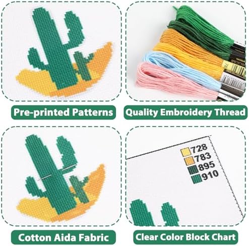ZOIIWA 6PCS Cross Kits for Beginners DIY Embroidery Kit for Adults Boho Cross Kits Christmas Birthday Gift Abstract Landscape Needlepoint Patterns with 2 Embroidery Hoops Craft Supplies - Image 4