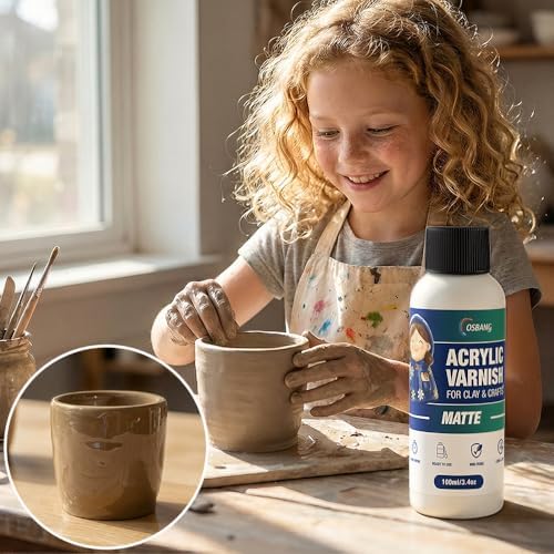 OSBANG 100ML Air Dry Clay Glaze, Matte Finish Air Dry Clay Varnish, Helps Prevent Cracking, Scratches and Wear, Clear Sealant for Ceramics, Paintings, Wood and DIY Projects - Image 6