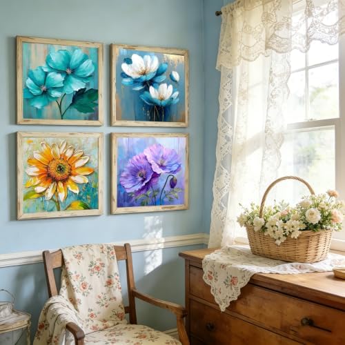 Canrichshop 6 Pack Paint by Numbers Kit for Adults,Framed Adults Painting by Numbers Kits with Wooden Easel, DIY Flowers Acrylic Oil Painting Number Kits for Wall Decor 8x8 inch - Image 4