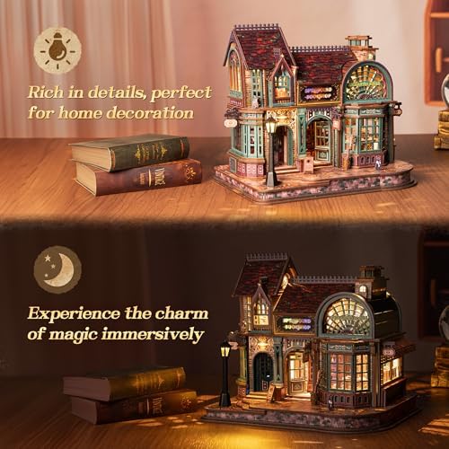 FUNPOLA 3D Wooden Puzzle Magic Bookstore with LED Lights Book Nook Kits - Image 6
