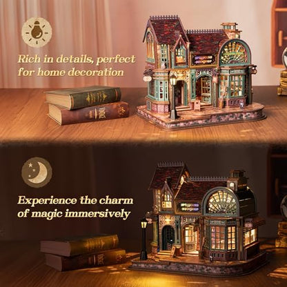 FUNPOLA 3D Wooden Puzzle Magic Bookstore with LED Lights Book Nook Kits - Image 6