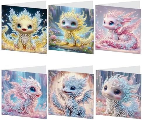 Focart 6-Pack Dragon Diamond Painting Greeting Card Kits, Special Shaped Diamonds Painting, DIY Handcraft for Relatives and Friends with Wishes,Unique Design Crafting for Birthday or Holiday Cards by PremiumDiamondArt