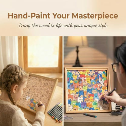 DIY Wooden Dog Puzzle Frame, 53 Colorable Puzzle Pieces, Comes with 12 Coloring Pens, Creative Art Craft Set, Suitable for Adults, Unique Handmade Gift for Dog Lovers, Home Decor (Puppy) - Image 3