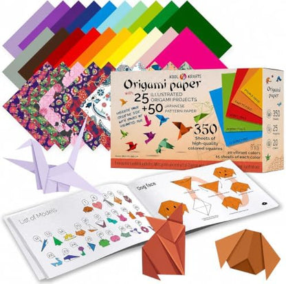 Origami Paper | 350 Origami Paper Kit | Set Includes - 300 Sheets 20 Colors 6x6 | 50 Traditional Japanese Patterns | Origami Book 25 Easy Colored Projects | Kids Crafts | Christmas Gifts for boys 8-12 by KoolKrafts