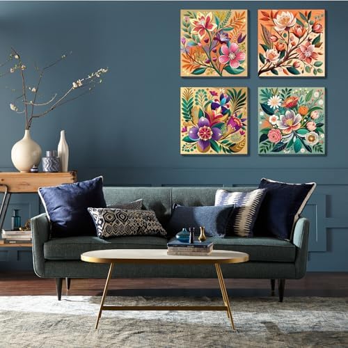 Canrichshop 4 Pack Paint by Numbers for Beginner with Frame,Flowers Adult Paint by Number Kits on Canvas, DIY Number Painting for Adults for Decor 8X 8 inch - Image 4