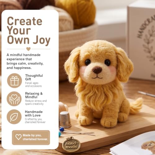 DIY Needle Felting Kit Cute Golden Retriever Puppy – Needle Felting Starter Kit with Fiber Roving, Needles, Felting Pad & Instructions | Felted Dog Kit for Beginners Adults | DIY Craft Gift - Image 2