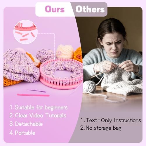 PREBOX Knitting Loom Kit for Kids and Beginners, Hat and Scarf, Pink - Image 6